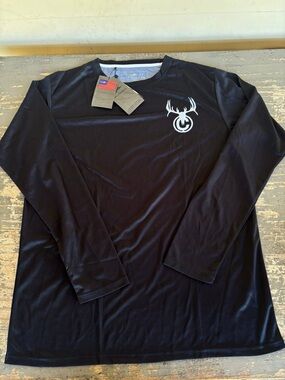 Black Long-Sleeve Performance Jersey with White Antler Logo